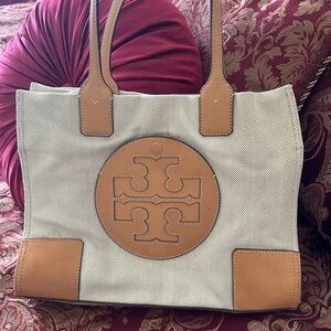 Tory Burch Tan and Cream Canvas Tote
